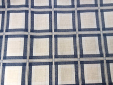 Omega Textile Fabric Upholstery Blue Cream White Square 3 YRDS Decor Vintage MCM picture