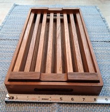 Vtg Kalmar Design Thailand Teak Bread Board for Cutting w/Crumb Catcher Tray picture