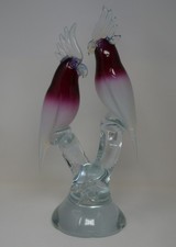 RENATO ANATRA MURANO ART GLASS HAND-BLOWN DUAL COCKATOO PARROT SCULPTURE picture