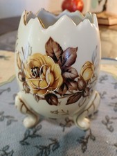 Vintage Napcoware Hand Painted Cracked Egg Vase With Flowers And Gold Accents picture