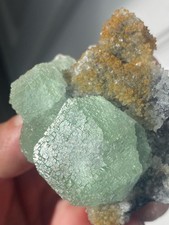Green Fluorite Crystals with Orange Quartz Points See Video picture