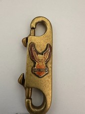 Vintage Brass Harley Davidson Eagle Double Spring Clip Keychain picture