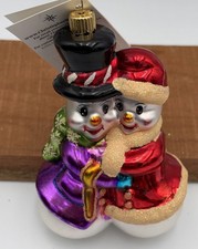Vintage Christopher Radko Snow In Love Glass Christmas Ornament 4.5”x3”x2” + Box picture