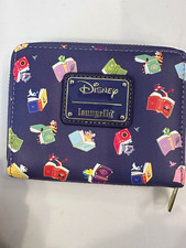 Loungefly Disney Princess Books Pattern Zip Around Wallet Small Purple NWOT picture