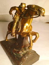 Pony Express Rider on Horseback Metal Figurine Statue on Base Gold/Brown picture