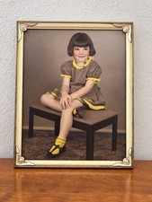 Vintage 1930s 40s Art Deco 8x10 Metal Picture Frame Hand Colored Child Portrait picture