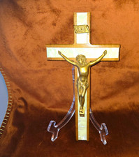 Wood & Mother Of Pearl Crucifix with Jesus- Gold Tone 10.5 In Approx picture