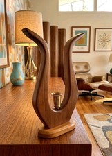 Mid-Century Danish Walnut Sculpted Wood Candle Stick Holder - MCM picture