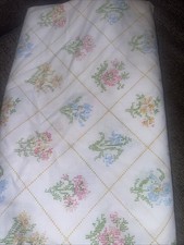 VTG JC PENNEY TWIN FLAT SHEET FLORALS Diamond pattern PASTELS CROSS STITCH LOOK picture
