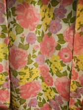 2 Pr Vtg 1960's Synthetic Curtains White Floral Pink Yellow Lilac 22