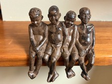 Rare Vintage Shelf Sitter 4 Heavy Cast Iron Metal African American Boys picture