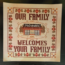 6 Vtg McDanalds Translites '76-91 needlepoint shrimp salad Shamrock SHK Filet-o picture