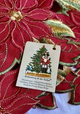 Sander Table + Home Red Poinsettia Table Runner with Gold Accents picture