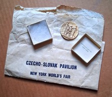 1939 NYWF Czech Medal Gilt Bronze in Original Box w Pavilion Souvenir Bag MS65 picture