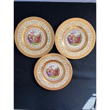 Vintage Royal China 22k Gold Filigree Angelica Kauffman Plates Set of 3 10 1/4