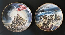 Set of 2 Franklin Mint Fine Porcelain Collector Plates, Iwo Jima & Normandy picture