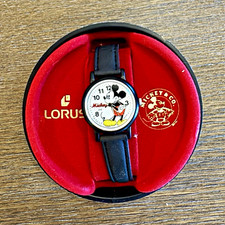 Lorus Disney Mickey Mouse Wristwatch Black Strap with Mickey Head Tin Case picture