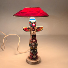 Vtg MCM Mini Ceramic Totem Pole Table Lamp Japan  Pacific Northwest Novelty Mini picture