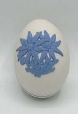 Wedgwood Reverse Colors White Jasperware Edelweiss Egg with Blue Relief Bias picture