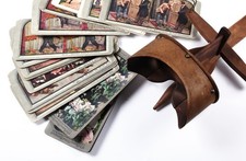 1895 Underwood Perfectscope Stereoscope Viewer with 30 Stereoview Cards Antique picture