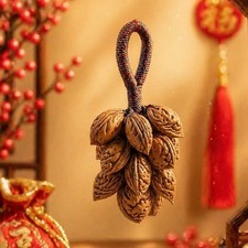 Peach Owl Chinese Walnut Pendant Keychain Safety Talisman picture