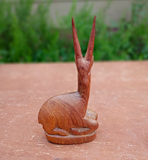 Hand Carved Brown Wood Antelope Figurine, Animal Wildlife Decor Sculpture picture