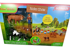 Schleich Farm Worlds Rodeo Show 42 pc Westerm Toy Horse Cows Riders Barrels Set picture