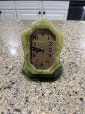 Vtg 1930’s Lux Art Deco Swivel Desk Clock Green Onyx Celluloid Working USA picture