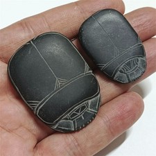 Ancient Egyptian Basalt Scarab, Hand-Carved Hieroglyphs, Pharaonic Decor picture
