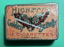 Vintage Early 1900s Hignett's Golden Butterfly 12 Cigarettes Tobacco Tin picture