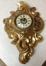 Vintage Lanshire T-3 Electric Hanging Wall Clock Gold Ceramic 15” MCM picture