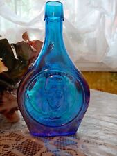 Vintage Comm. Bottle Charles A. Lindberg Blue Carnival Glass Wheaton Glass Co. picture