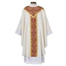 Ivory-White Chasubles, Printed Orphrey Gothic Chasuble and Stole Vestment picture
