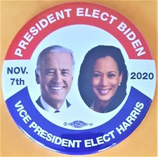 2020 Joe Biden President Elect  Harris Vice Pres. Elect   Campaign Button  3