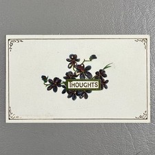 Antique Birthday Greeting Card Purple Embossed Flowers Scroll Rectangle picture