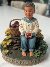 Vintage Virtues Thankfulness Boy with apple DemDaco 2004 Thanksgiving picture