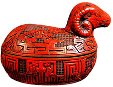 Vintage Asian Ram Cinnabar Box Made In Beijing. picture