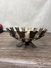 Vtg Handcrafted Metal Basket Brutalist Sculpture Medieval Bowl Spain 10x4.5” picture