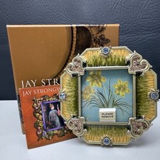 Jay Stongwater Picture Frame EVA Green Enamel & Crystal Octagon w Box 3