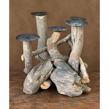 Rustic Teak Branch Candelabra Candle Holder Natural Wood Pillar Centerpiece picture