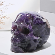 5''Natural Dreamy Amethyst Crystal Skull Head Hand Carved Reiki Healing Stone St picture
