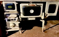Antique KIElmira /OVAL wood Burning cook stove ,Black And Silver, Made In Canada picture