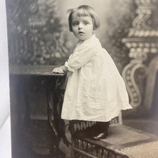 Vintage C1910s Child White Dress Wicker Bench RPPC Real Photo Postcard 3.5x5.5 picture