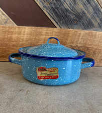 Vintage Tres Mexican Enamelware pot. Blue Speckled Monterrey Mexico 8
