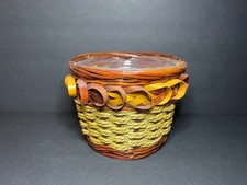 VTG Rustic Hand Woven Reed & Twine Cache Basket w Twisted Loops & Plastic Insert picture