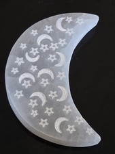 KCGS 10cm Selenite Crystal Crescent Moon (Moon & Stars Etched) MOROCCO  picture