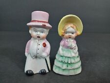 Vintage Japan Figural Victorian Man & Woman Salt & Pepper Shakers Ceramic picture