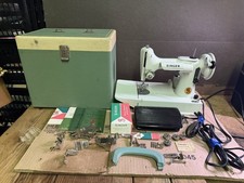 Vintage SINGER White  Celery Featherweight 221k Sewing Machine-Case-Attachments picture