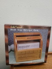 Vtg Wooden Roll-Top Recipe Box   Solid Wood ONS new W Folders No Cards picture