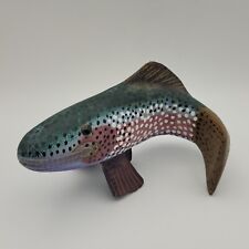 Wood Fish Decoy Hand Painted Rainbow Trout Green Blue Purple Brown picture